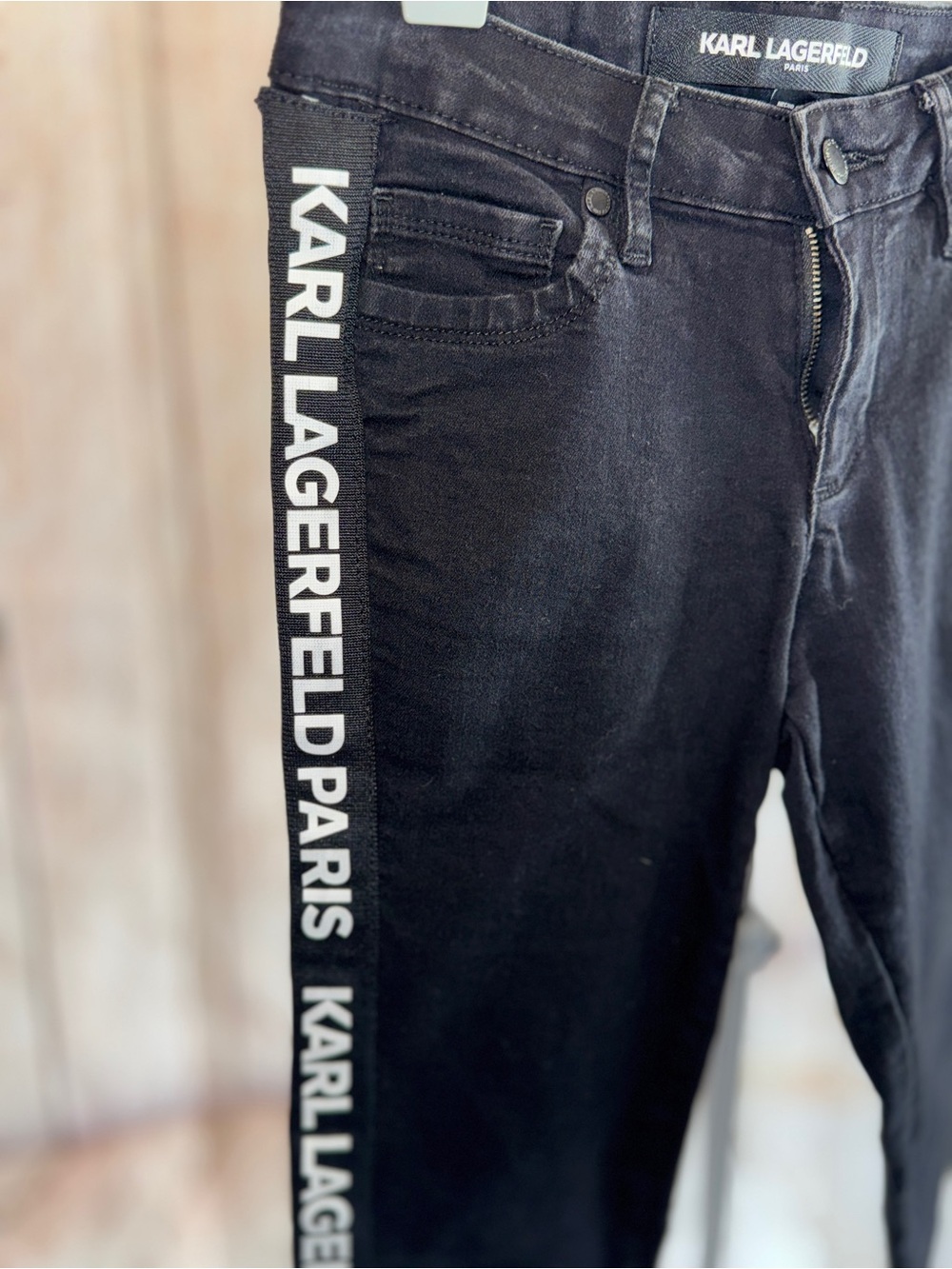 Karl Lagerfeld Paris Black Side-Stripe Jeans for Women Sz 2 - Picture 2 of 5